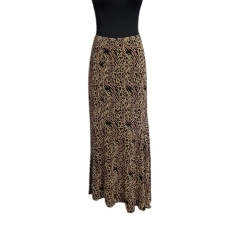 Vtg Choices Beige Mauve Animal Print Slinky Midi Skirts Small Medium Grunge